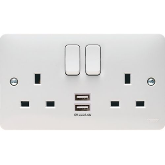 Picture of 13A 2 Gang Double Pole Switched Socket Complete With Twin USB Ports