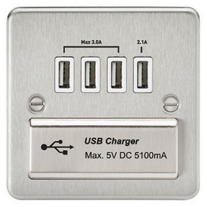 Picture of Flat Plate Quad USB charger outlet - Brushed chrome with white insert