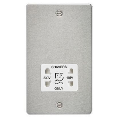 Picture of Flat Plate 115/230V Dual Voltage Shaver Socket - Brushed Chrome with White Insert