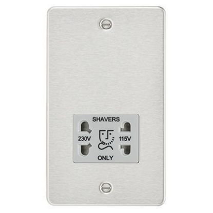 Picture of Flat Plate 115/230V Dual Voltage Shaver Socket - Brushed Chrome with Grey Insert