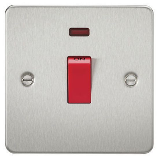 Picture of Flat Plate 45A 1G DP Switch with Neon - Brushed Chrome