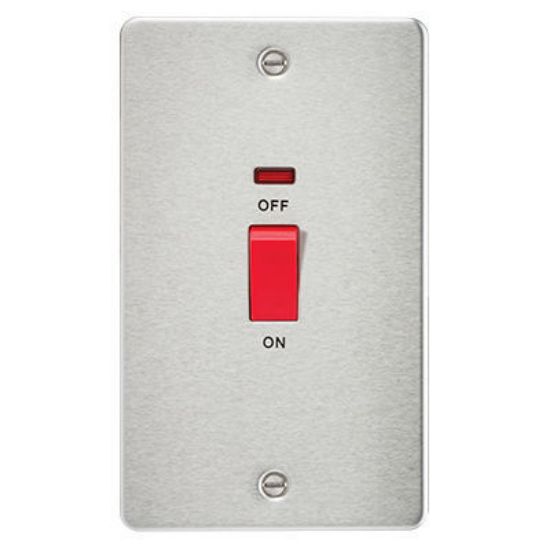 Picture of Flat Plate 45A 2G DP Switch with Neon - Brushed Chrome