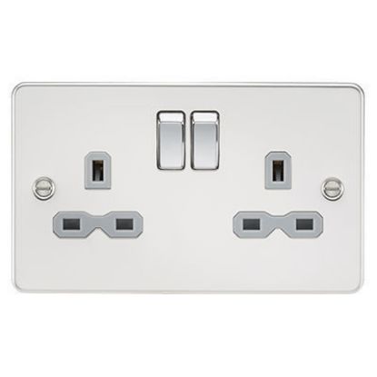 Picture of Flat Plate 13A 2G DP Switched Socket - Polished Chrome with Grey Insert