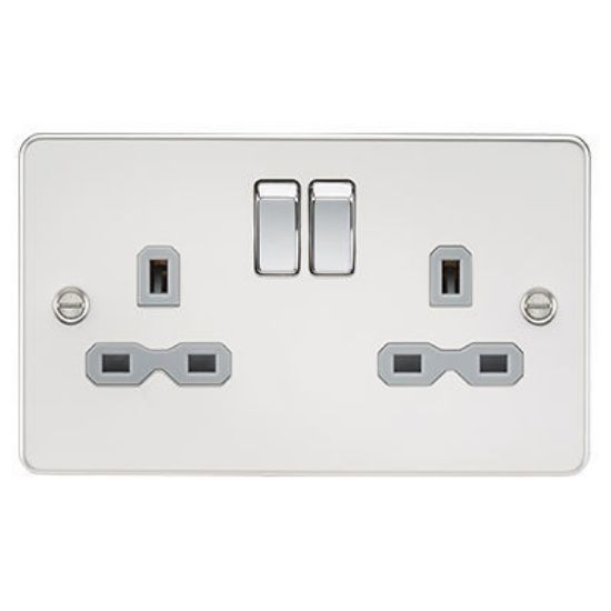 Picture of Flat Plate 13A 2G DP Switched Socket - Polished Chrome with Grey Insert