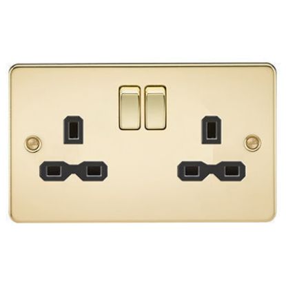 Picture of Flat Plate 13A 2G DP Switched Socket - Polished Brass with Black Insert