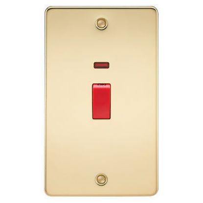 Picture of Flat Plate 45A 2G DP Switch with Neon - Polished Brass