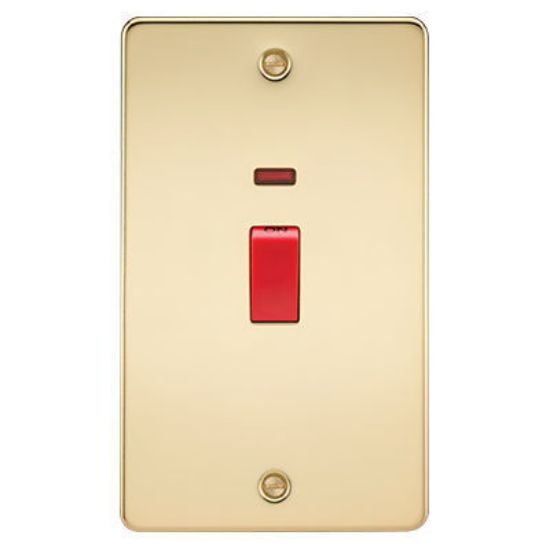 Picture of Flat Plate 45A 2G DP Switch with Neon - Polished Brass