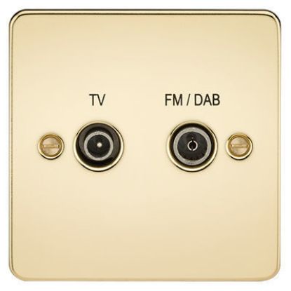 Picture of Flat Plate Screened Diplex Outlet (TV, FM DAB) - Polished Brass