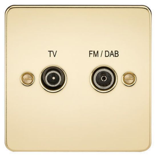 Picture of Flat Plate Screened Diplex Outlet (TV, FM DAB) - Polished Brass