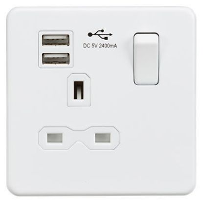 Picture of Screwless 13A 1G Switched Socket with Dual USB Charger (2.4A) - Matt White