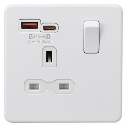 Picture of 13A 1G Switched Socket with Dual Fast Charge Outlets A+C (5-12V 4A shared) - matt white