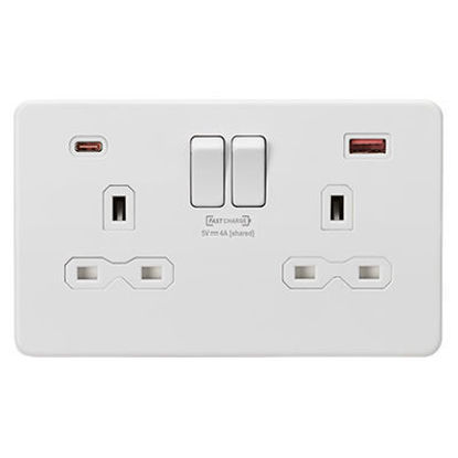 Picture of 13A 2G DP Switched Socket with Dual USB Charger A + C (FASTCHARGE) - Matt White