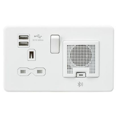 Picture of Screwless 13A Socket, USB Chargers (2.4A) and Bluetooth Speaker - Matt White