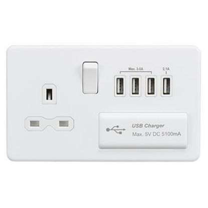 Picture of Screwless 13A switched socket with quad USB charger (5.1A) - matt white