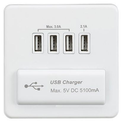 Picture of Screwless Quad USB Charger Outlet (5.1A) - Matt White with White Insert