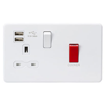 Picture of 45A DP Switch & 13A Switched Socket with Dual USB Charger 2.4A - Matt White