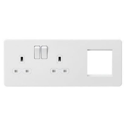 Picture of Screwless 13A 2G DP Socket + 2G Modular Combination Plate - Matt White