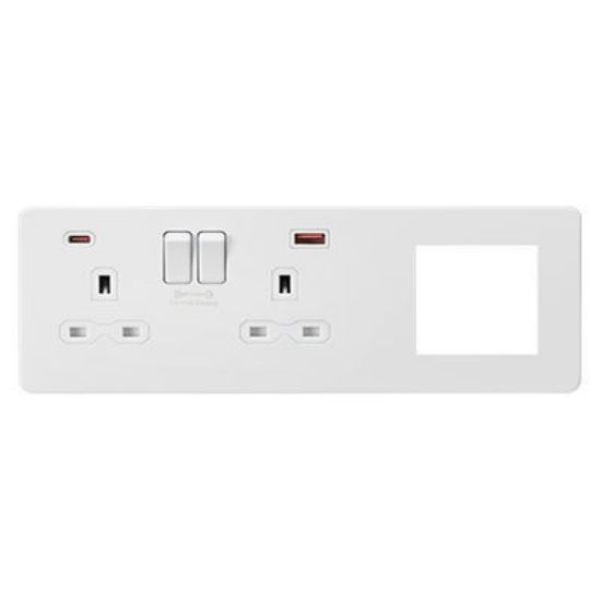 Picture of Screwless 13A 2G DP Socket with USB Fastcharge + 2G Modular Combination Plate - Matt White