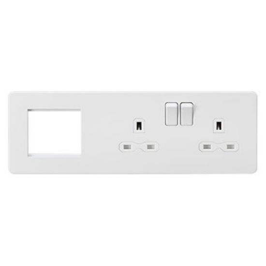 Picture of Screwless 13A 2G DP Socket + 2G Modular Combination Plate - Matt White