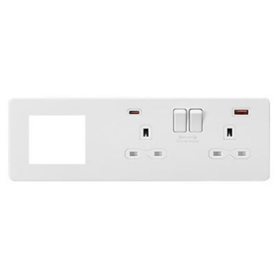 Picture of Screwless 13A 2G DP Socket with USB Fastcharge + 2G Modular Combination Plate - Matt White