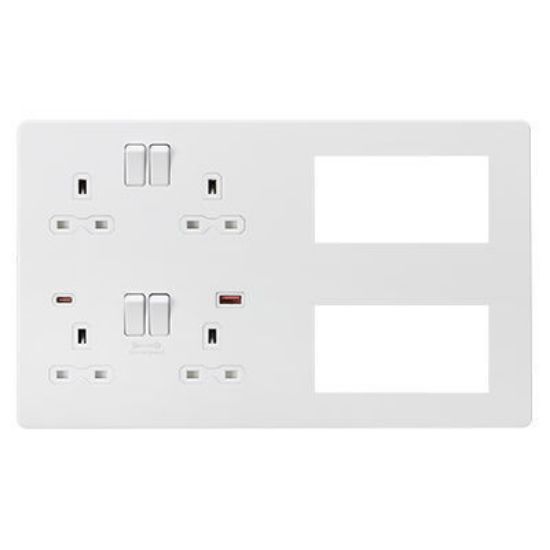 Picture of Screwless Combination Plate with Dual USB FASTCHARGE A+C - Matt White