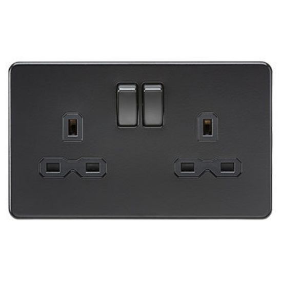 Picture of Screwless 13A 2G DP switched socket - matt black with black insert