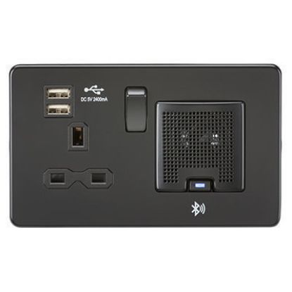 Picture of Screwless 13A socket, USB chargers (2.4A) and Bluetooth Speaker - Matt Black