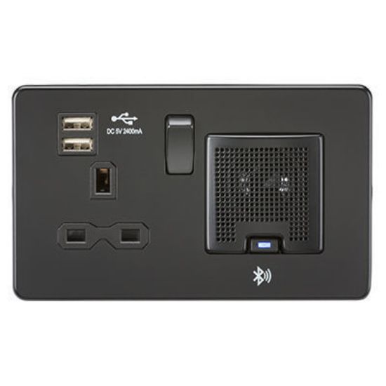 Picture of Screwless 13A socket, USB chargers (2.4A) and Bluetooth Speaker - Matt Black