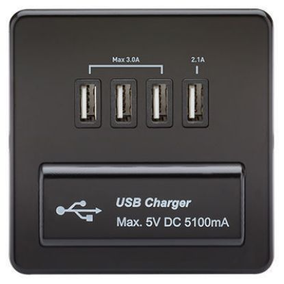 Picture of Screwless Quad USB Charger Outlet (5.1A) - Matt Black with Black Insert