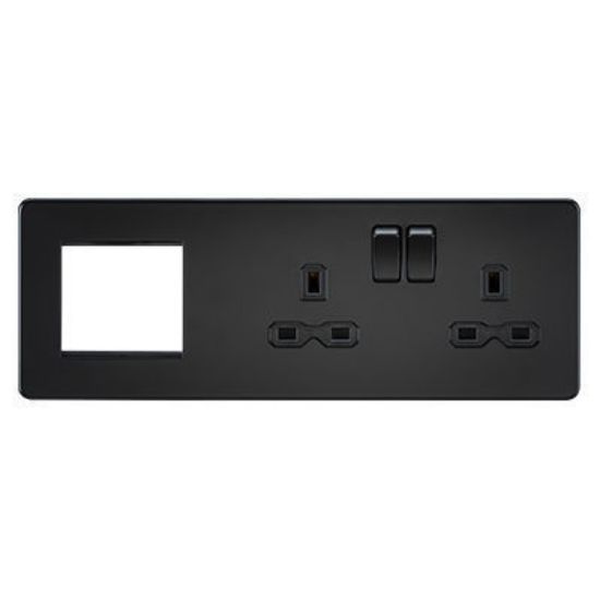 Picture of Screwless 13A 2G DP Socket + 2G Modular Combination Plate - Matt Black