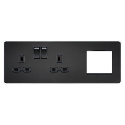 Picture of Screwless 13A 2G DP Socket + 2G Modular Combination Plate - Matt Black