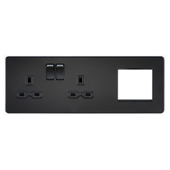 Picture of Screwless 13A 2G DP Socket + 2G Modular Combination Plate - Matt Black