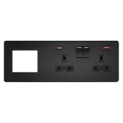 Picture of Screwless 13A 2G DP Socket with USB Fastcharge + 2G Modular Combination Plate - Matt Black