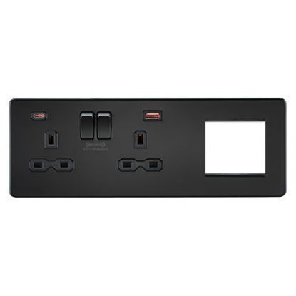 Picture of Screwless 13A 2G DP Socket with USB Fastcharge + 2G Modular Combination Plate - Matt Black