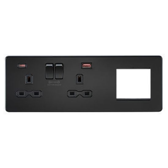 Picture of Screwless 13A 2G DP Socket with USB Fastcharge + 2G Modular Combination Plate - Matt Black