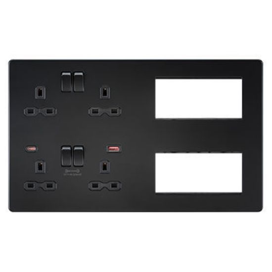 Picture of Screwless Combination Plate with Dual USB FASTCHARGE A+C - Matt Black