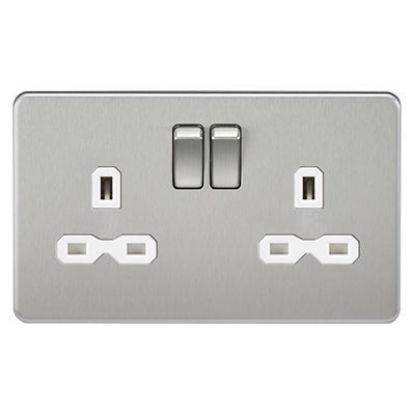 Picture of Screwless 13A 2G DP switched socket - brushed chrome with white insert