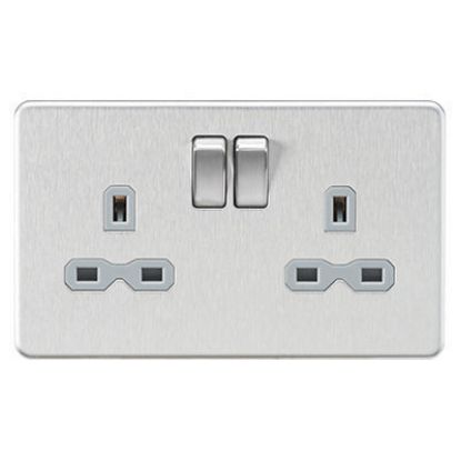 Picture of Screwless 13A 2G DP switched socket - Brushed chrome with grey insert