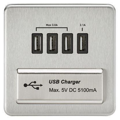 Picture of Screwless Quad USB Charger Outlet (5.1A) - Brushed Chrome with Black Insert