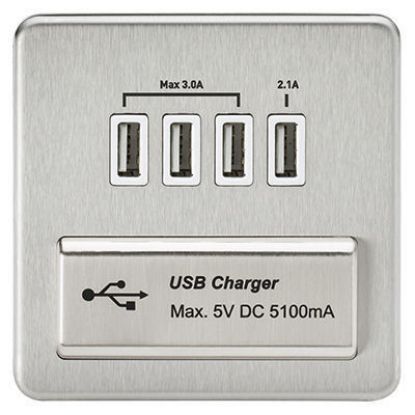 Picture of Screwless Quad USB Charger Outlet (5.1A) - Brushed Chrome with White Insert