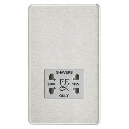 Picture of Screwless 115/230V Dual Voltage Shaver Socket - Brushed Chrome with Grey Insert