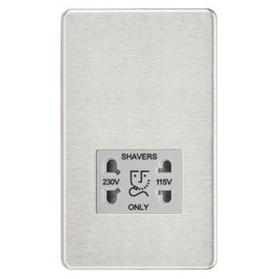 Picture of Screwless 115/230V Dual Voltage Shaver Socket - Brushed Chrome with Grey Insert