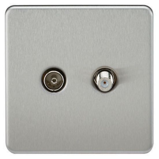 Picture of Screwless TV & SAT TV Outlet (Isolated) - Brushed Chrome