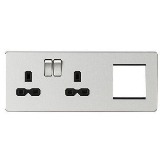 Picture of Screwless 13A 2G DP Socket + 2G Modular Combination Plate - Brushed Chrome