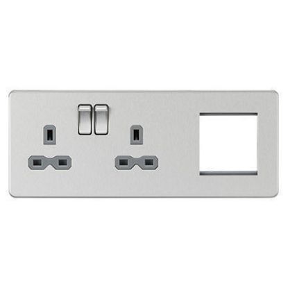 Picture of Screwless 13A 2G DP Socket + 2G Modular Combination Plate - Brushed Chrome