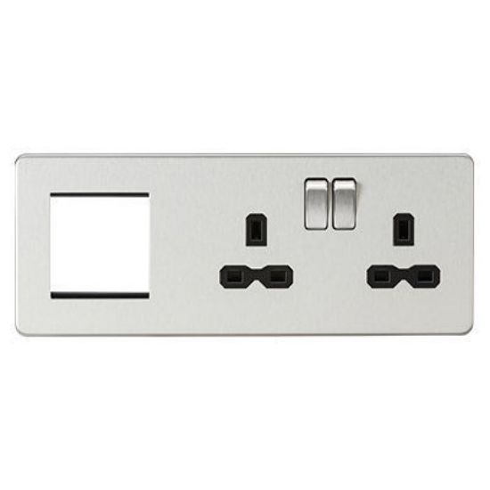 Picture of Screwless 13A 2G DP Socket + 2G Modular Combination Plate - Brushed Chrome