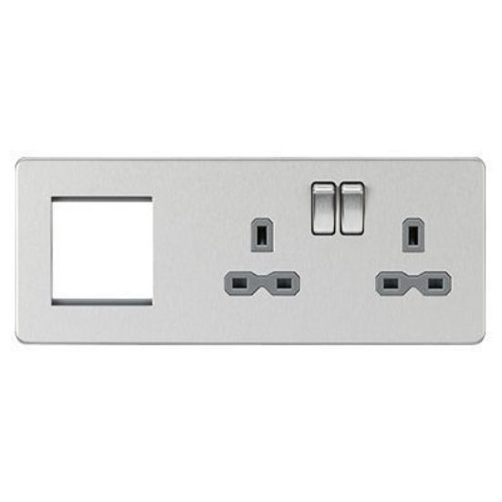 Picture of Screwless 13A 2G DP Socket + 2G Modular Combination Plate - Brushed Chrome