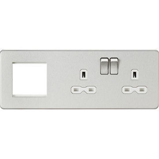 Picture of Screwless 13A 2G DP Socket + 2G Modular Combination Plate - Brushed Chrome