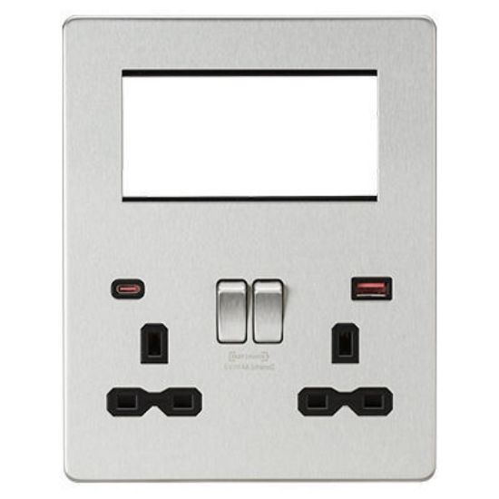 Picture of Screwless Small Multimedia Combination Plate with FASTCHARGE - Brushed Chrome