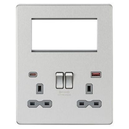 Picture of Screwless Small Multimedia Combination Plate with FASTCHARGE - Brushed Chrome